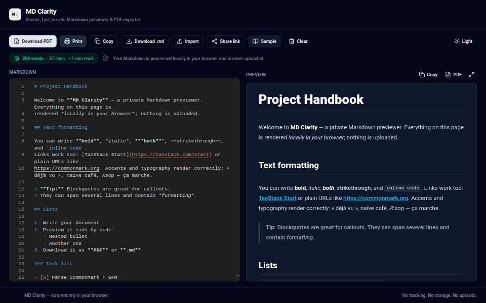 MD Clarity: Markdown editor with a live preview